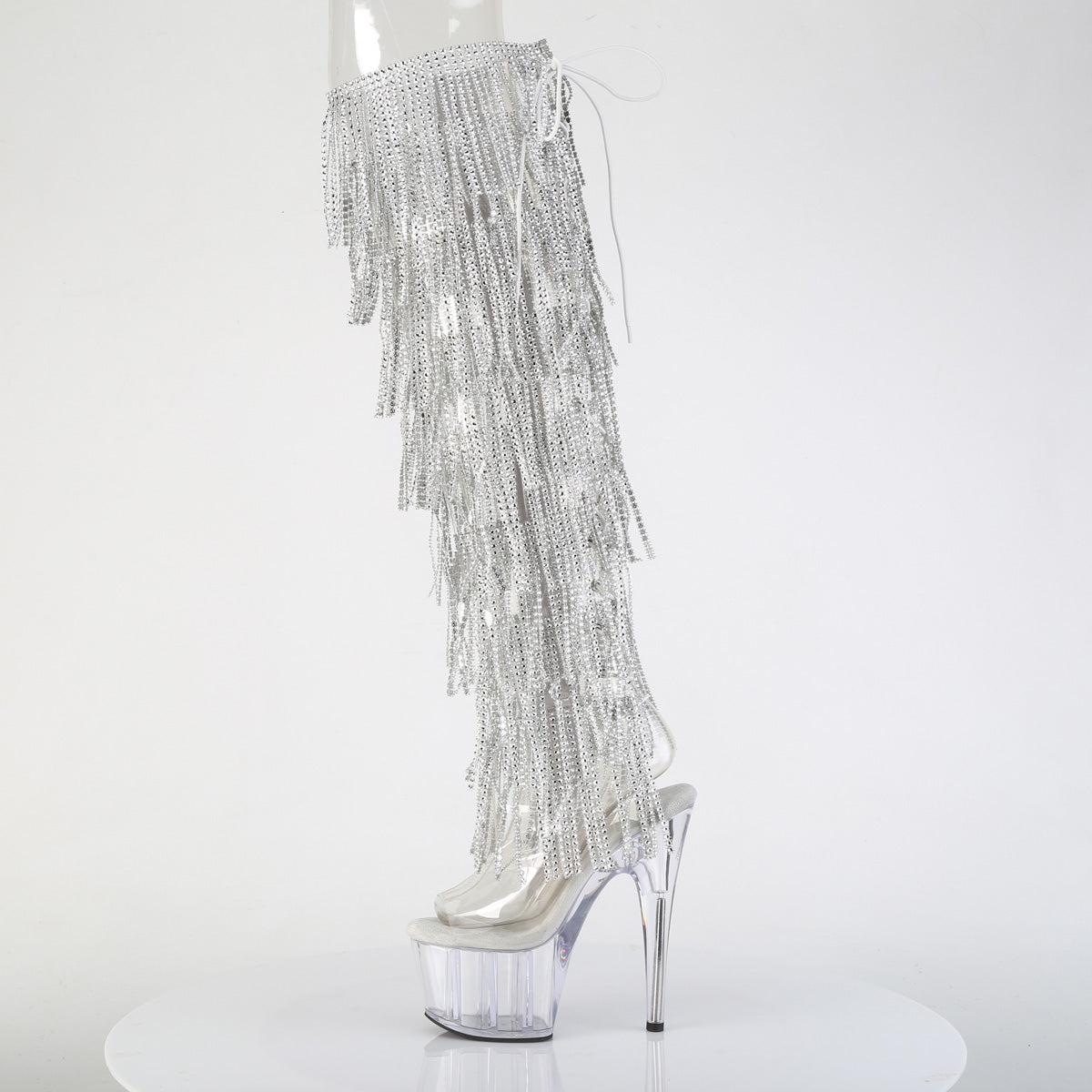 ADORE-3019C-RSF 7" Heel, 2 3/4" PF 8-Layer Fringe OTK Boot, Side Zip