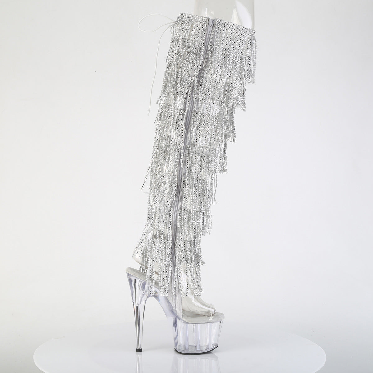 ADORE-3019C-RSF 7" Heel, 2 3/4" PF 8-Layer Fringe OTK Boot, Side Zip