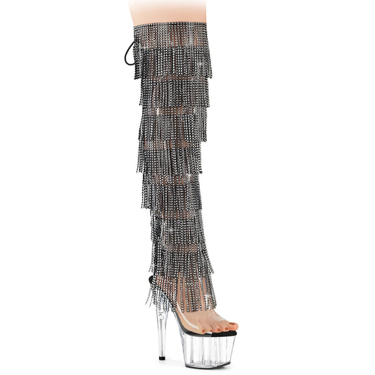 ADORE-3019C-RSF 7" Heel, 2 3/4" PF 8-Layer Fringe OTK Boot, Side Zip