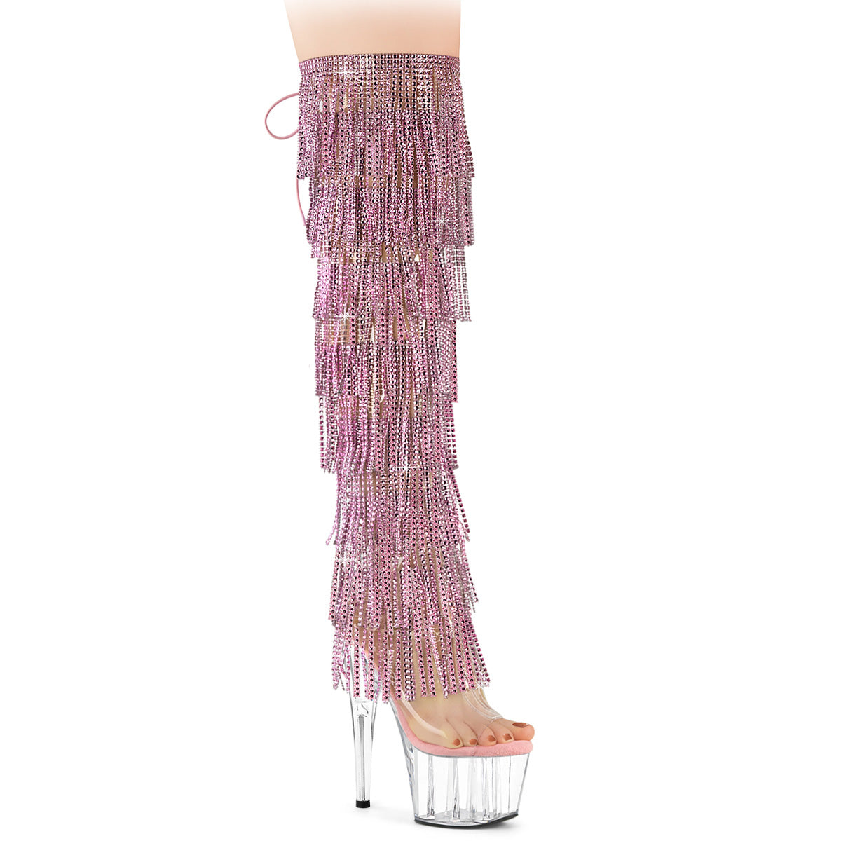 ADORE-3019C-RSF 7" Heel, 2 3/4" PF 8-Layer Fringe OTK Boot, Side Zip