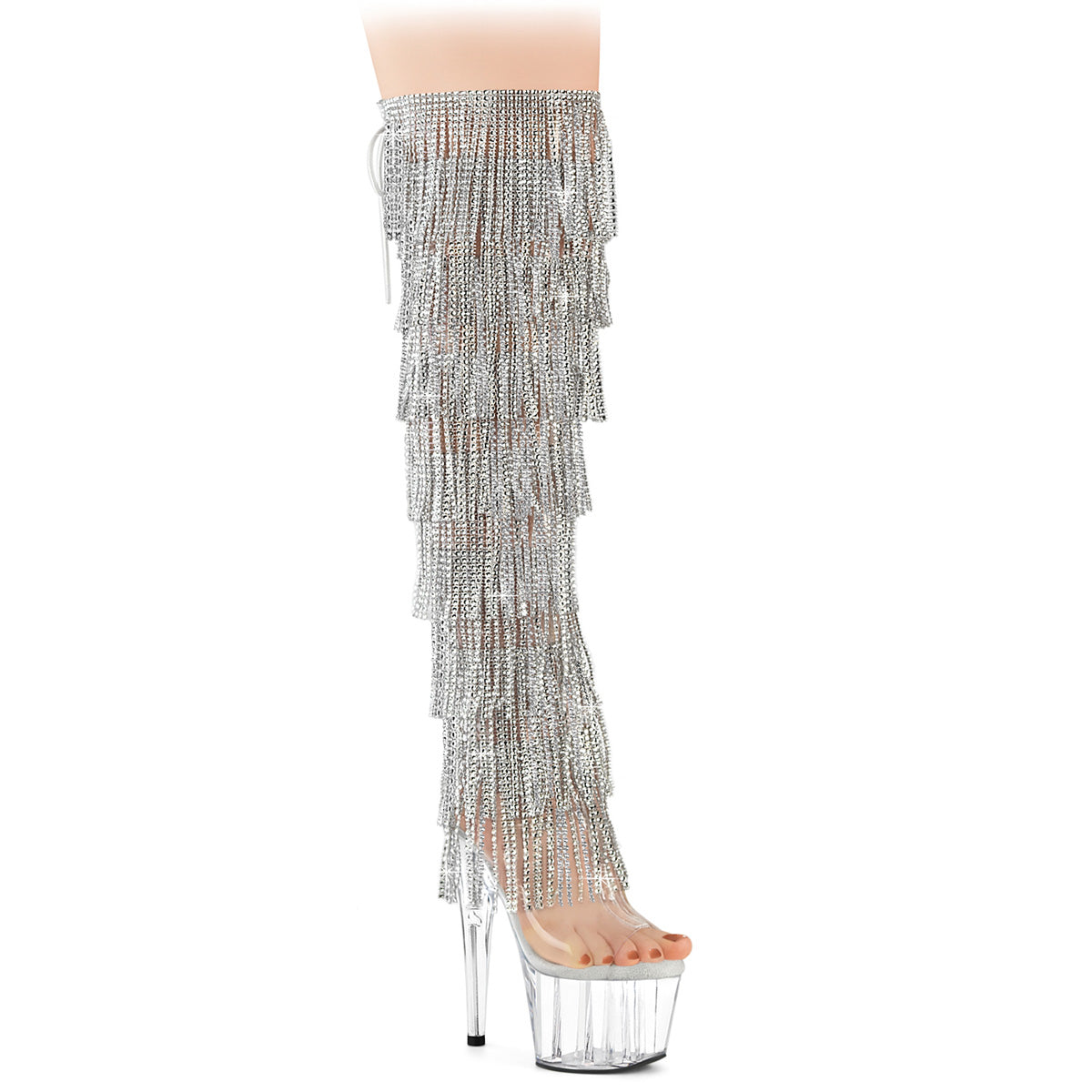 ADORE-3019C-RSF 7" Heel, 2 3/4" PF 8-Layer Fringe OTK Boot, Side Zip