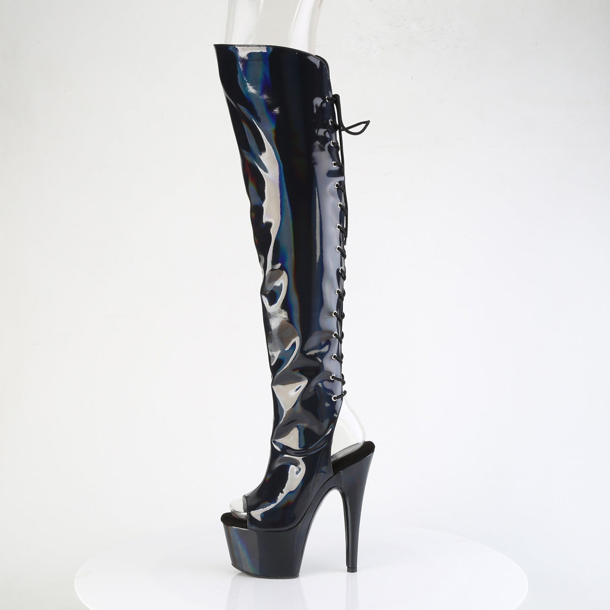 ADORE-3019HWR 7" Heel, 2 3/4"PF Open Toe/Heel Over-The-Knee Boot, Side Zip