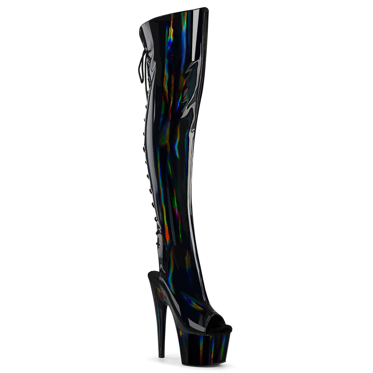 ADORE-3019HWR 7" Heel, 2 3/4"PF Open Toe/Heel Over-The-Knee Boot, Side Zip