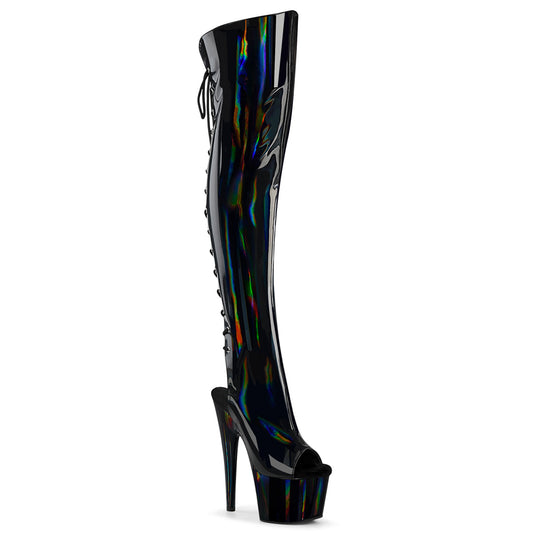 ADORE-3019HWR 7" Heel, 2 3/4"PF Open Toe/Heel Over-The-Knee Boot, Side Zip