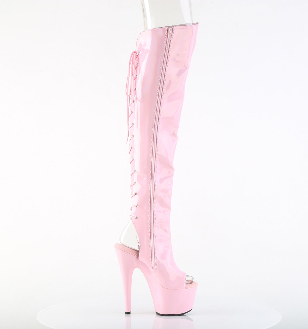 ADORE-3019HWR 7" Heel, 2 3/4"PF Open Toe/Heel Over-The-Knee Boot, Side Zip
