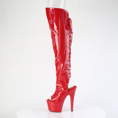 ADORE-3019HWR 7" Heel, 2 3/4"PF Open Toe/Heel Over-The-Knee Boot, Side Zip