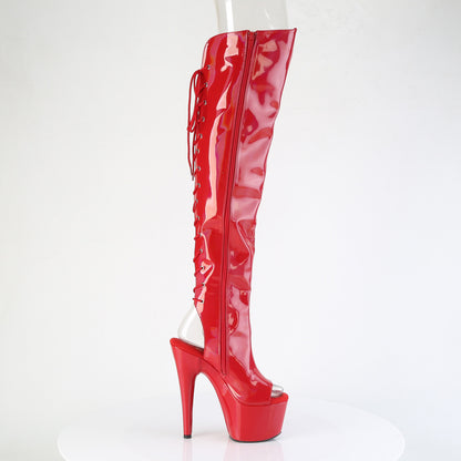 ADORE-3019HWR 7" Heel, 2 3/4"PF Open Toe/Heel Over-The-Knee Boot, Side Zip
