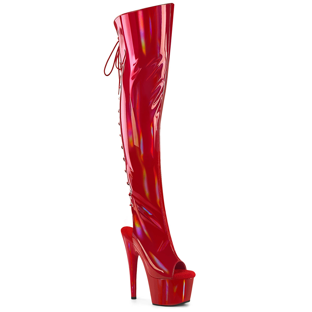 ADORE-3019HWR 7" Heel, 2 3/4"PF Open Toe/Heel Over-The-Knee Boot, Side Zip
