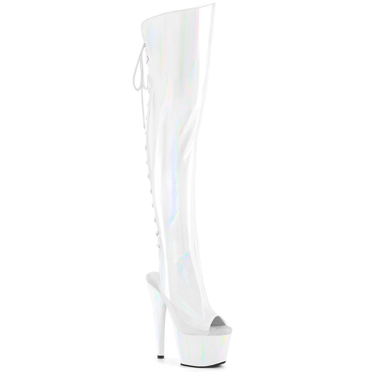 ADORE-3019HWR 7" Heel, 2 3/4"PF Open Toe/Heel Over-The-Knee Boot, Side Zip