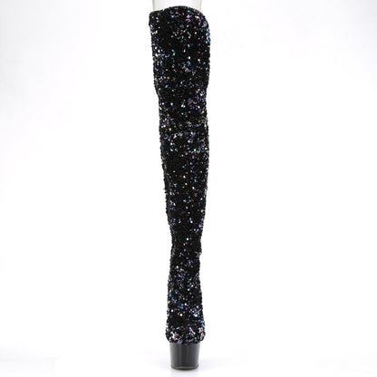 ADORE-3020 *7" Heel, 2 3/4" PF Sequin Thigh High Boot, Inside Zip