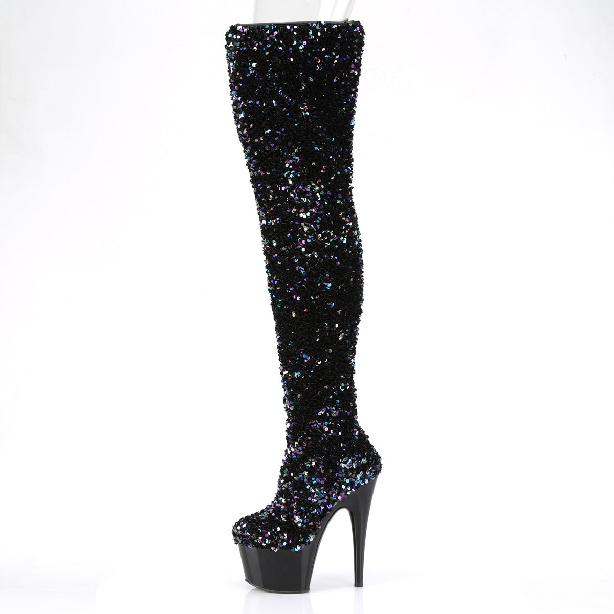 ADORE-3020 *7" Heel, 2 3/4" PF Sequin Thigh High Boot, Inside Zip