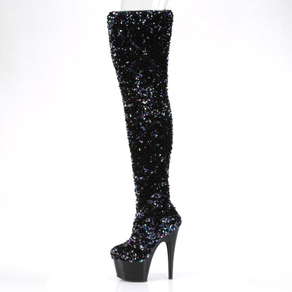 ADORE-3020 *7" Heel, 2 3/4" PF Sequin Thigh High Boot, Inside Zip
