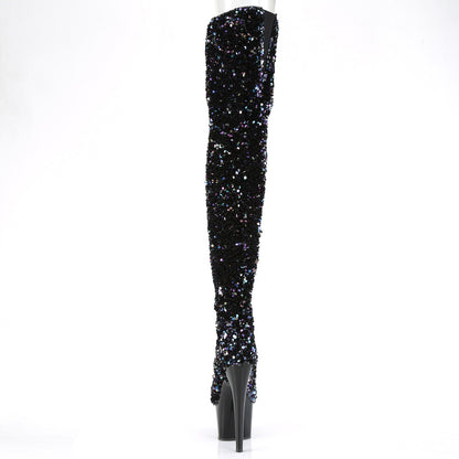 ADORE-3020 *7" Heel, 2 3/4" PF Sequin Thigh High Boot, Inside Zip