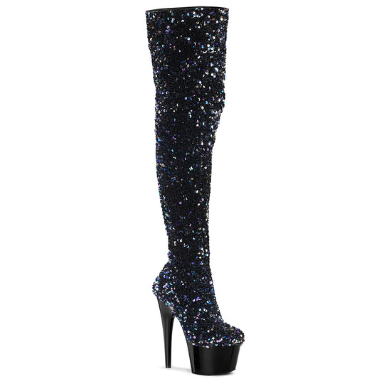 ADORE-3020 *7" Heel, 2 3/4" PF Sequin Thigh High Boot, Inside Zip