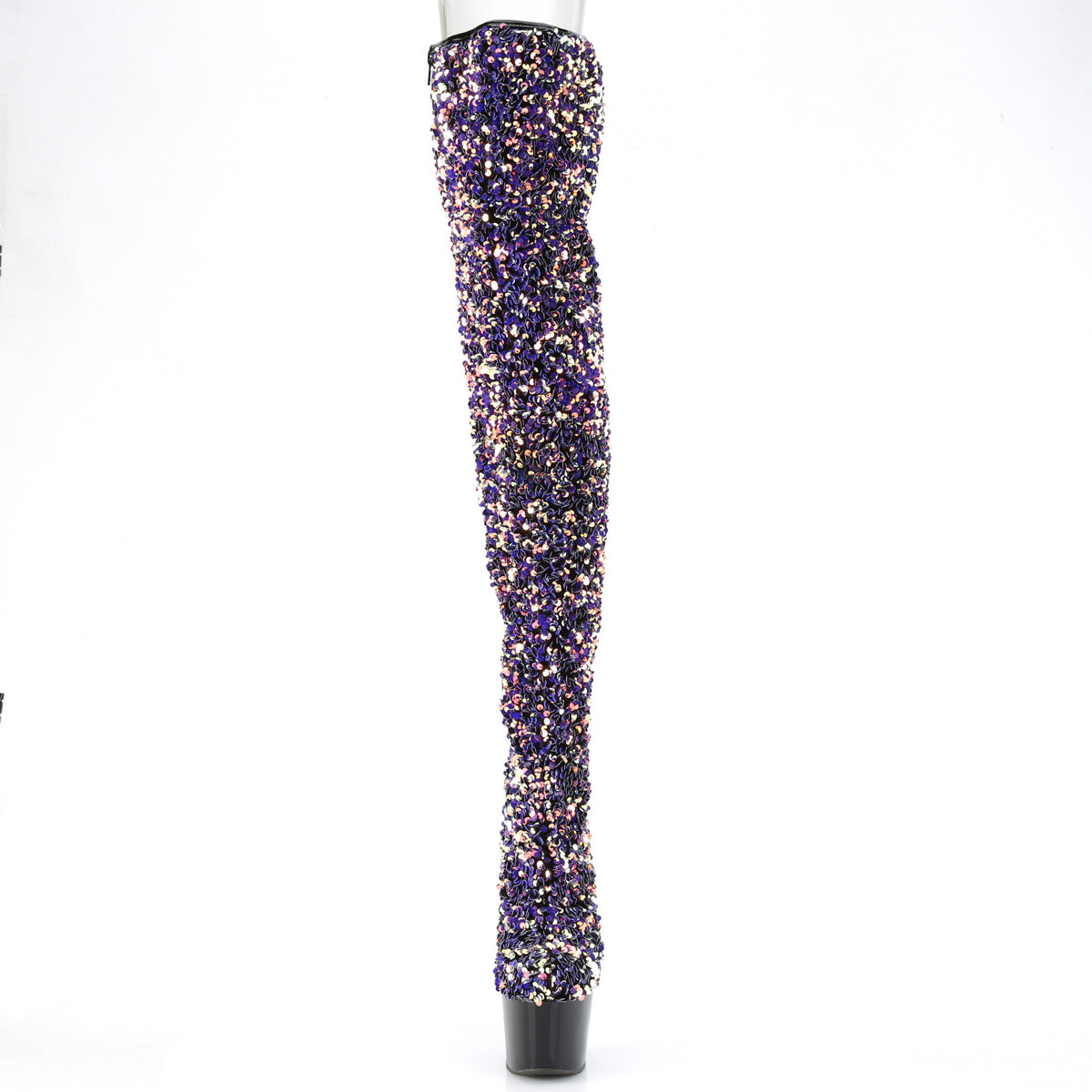 ADORE-3020 *7" Heel, 2 3/4" PF Sequin Thigh High Boot, Inside Zip