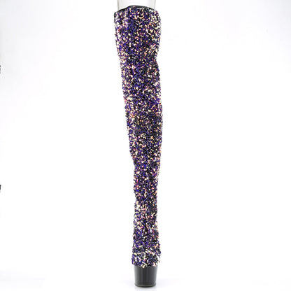 ADORE-3020 *7" Heel, 2 3/4" PF Sequin Thigh High Boot, Inside Zip
