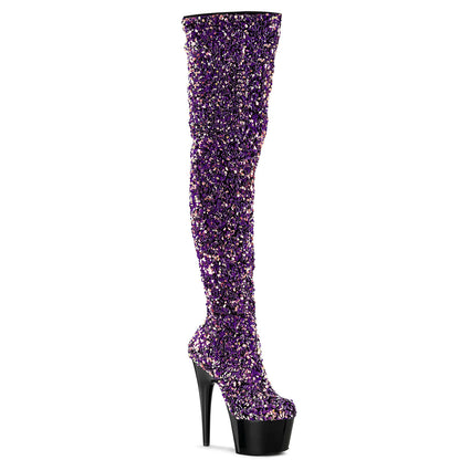 ADORE-3020 *7" Heel, 2 3/4" PF Sequin Thigh High Boot, Inside Zip