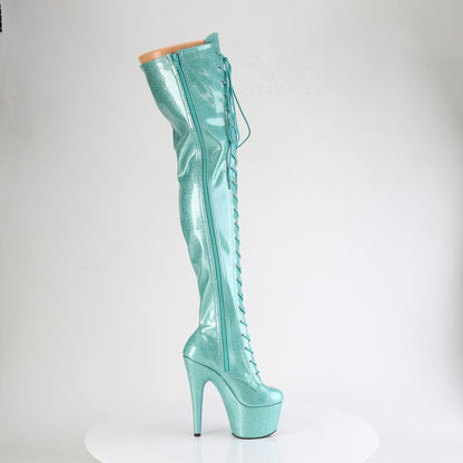 ADORE-3020GP *7" Heel, 2 3/4" PF Lace-Up Stretch Thigh Boot, Side Zip