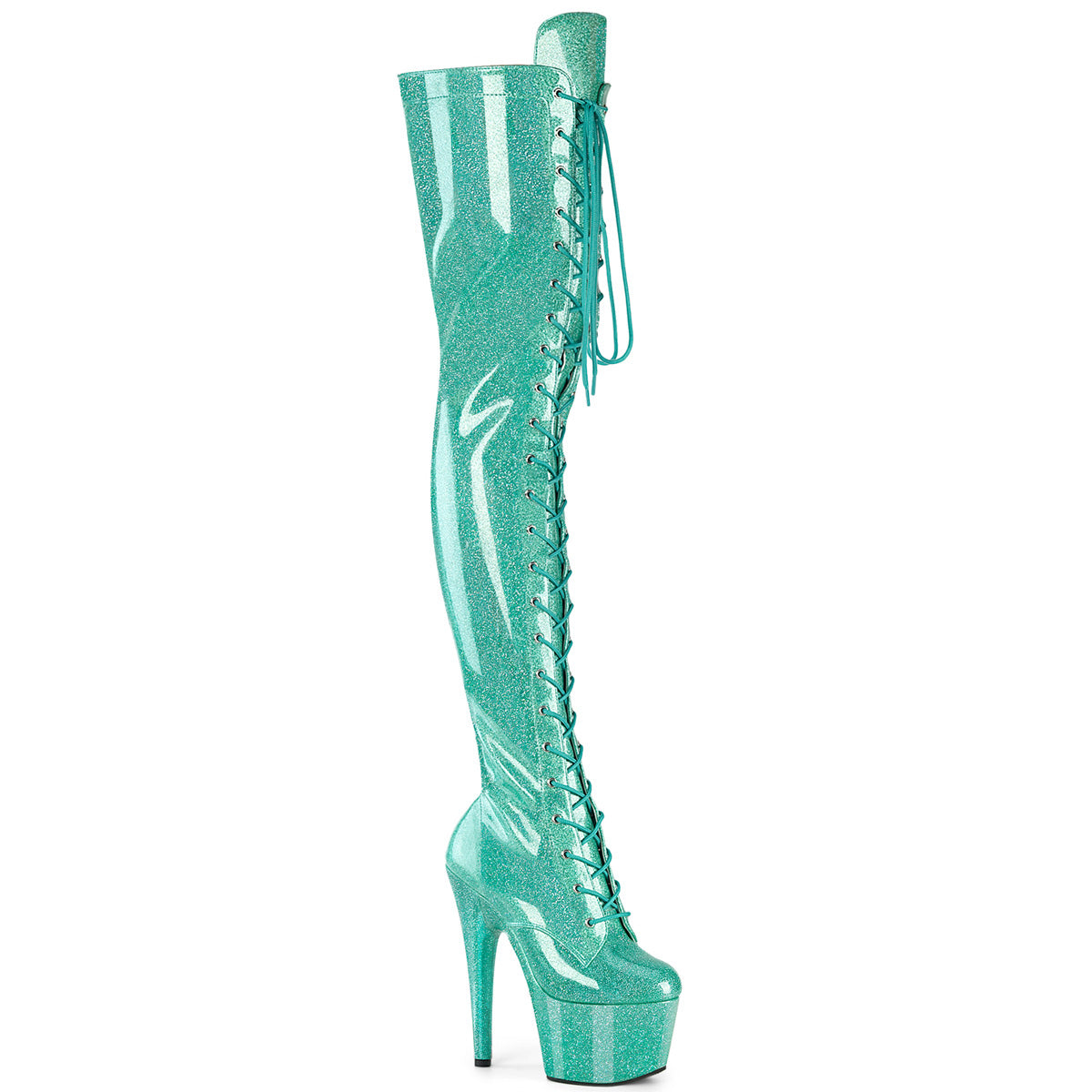 ADORE-3020GP *7" Heel, 2 3/4" PF Lace-Up Stretch Thigh Boot, Side Zip