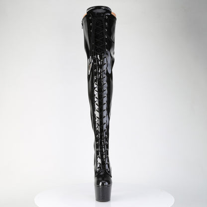 ADORE-3020GP *7" Heel, 2 3/4" PF Lace-Up Stretch Thigh Boot, Side Zip