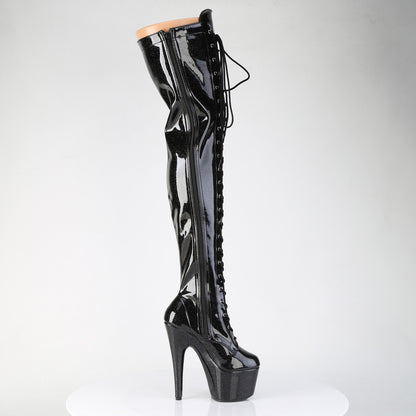 ADORE-3020GP *7" Heel, 2 3/4" PF Lace-Up Stretch Thigh Boot, Side Zip