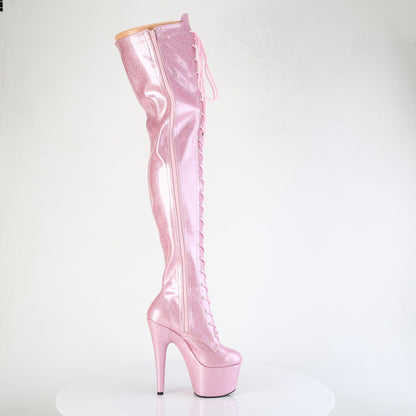 ADORE-3020GP 7" Heel, 2 3/4" PF Lace-Up Stretch Thigh Boot, Side Zip