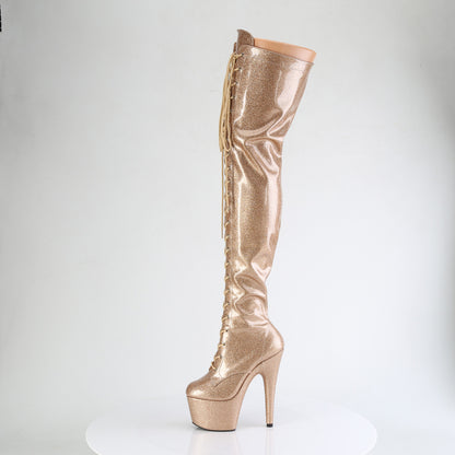 ADORE-3020GP 7" Heel, 2 3/4" PF Lace-Up Stretch Thigh Boot, Side Zip