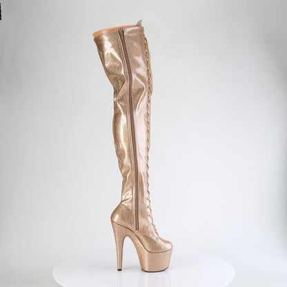 ADORE-3020GP 7" Heel, 2 3/4" PF Lace-Up Stretch Thigh Boot, Side Zip