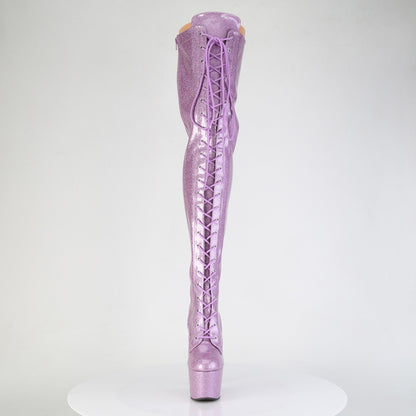 ADORE-3020GP 7" Heel, 2 3/4" PF Lace-Up Stretch Thigh Boot, Side Zip