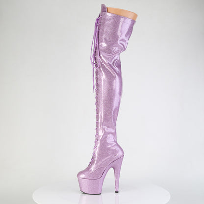 ADORE-3020GP 7" Heel, 2 3/4" PF Lace-Up Stretch Thigh Boot, Side Zip