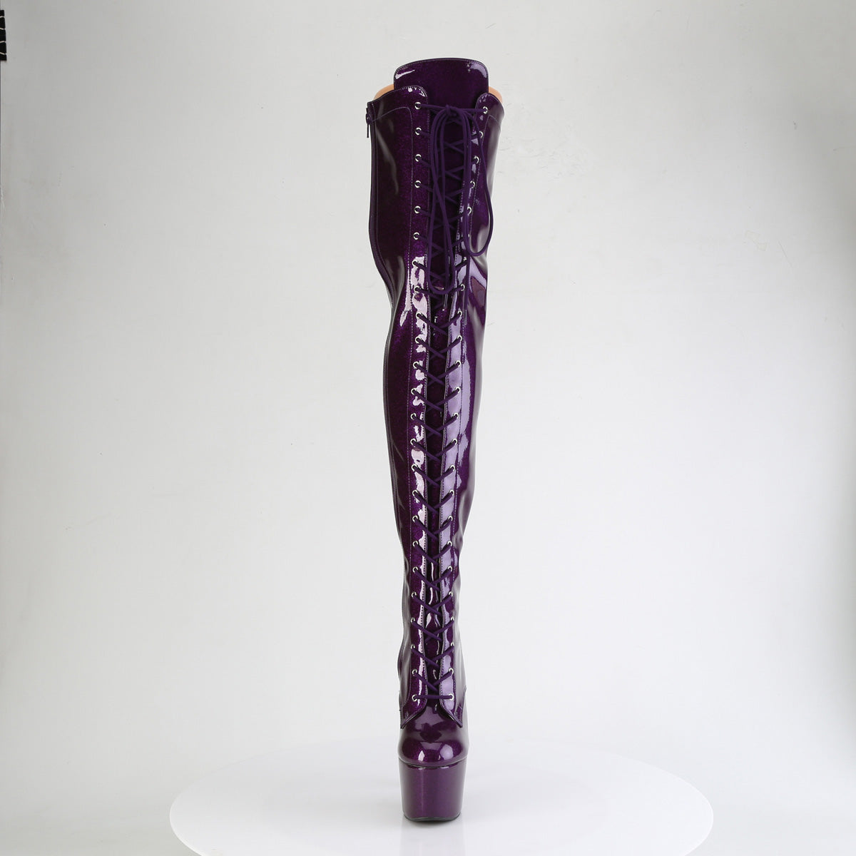 ADORE-3020GP 7" Heel, 2 3/4" PF Lace-Up Stretch Thigh Boot, Side Zip