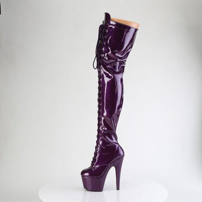 ADORE-3020GP 7" Heel, 2 3/4" PF Lace-Up Stretch Thigh Boot, Side Zip