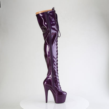 ADORE-3020GP 7" Heel, 2 3/4" PF Lace-Up Stretch Thigh Boot, Side Zip