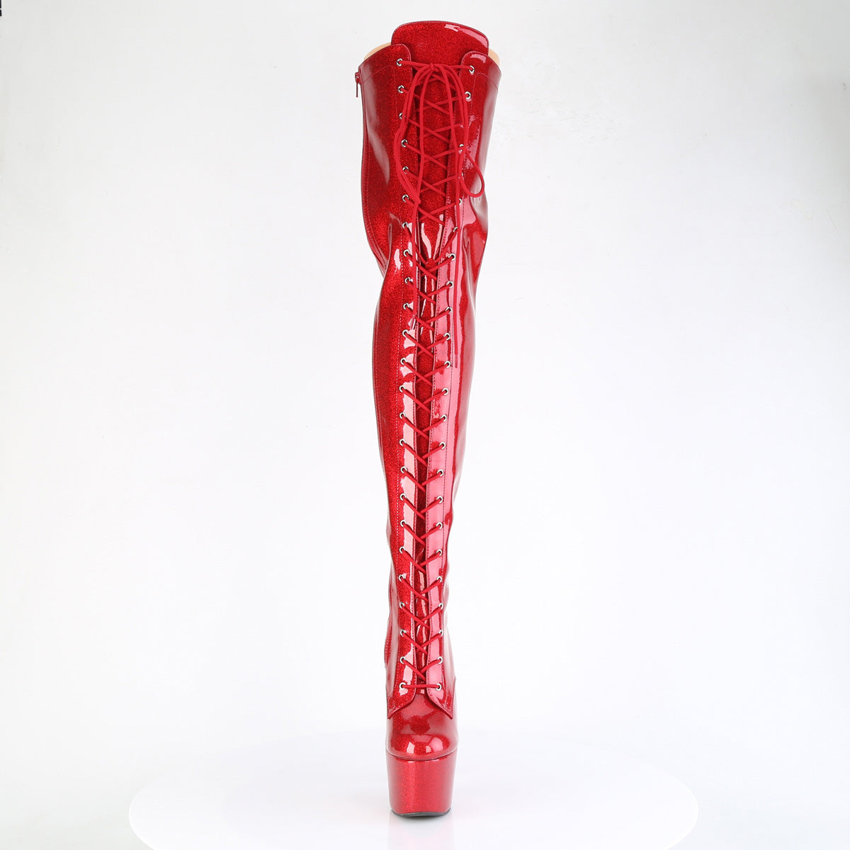ADORE-3020GP *7" Heel, 2 3/4" PF Lace-Up Stretch Thigh Boot, Side Zip