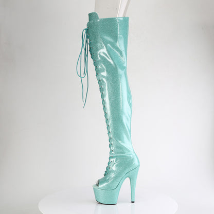 ADORE-3021GP *7" Heel, 2 3/4" PF Peep Toe Lace-Up Thigh Boot, Side Zip