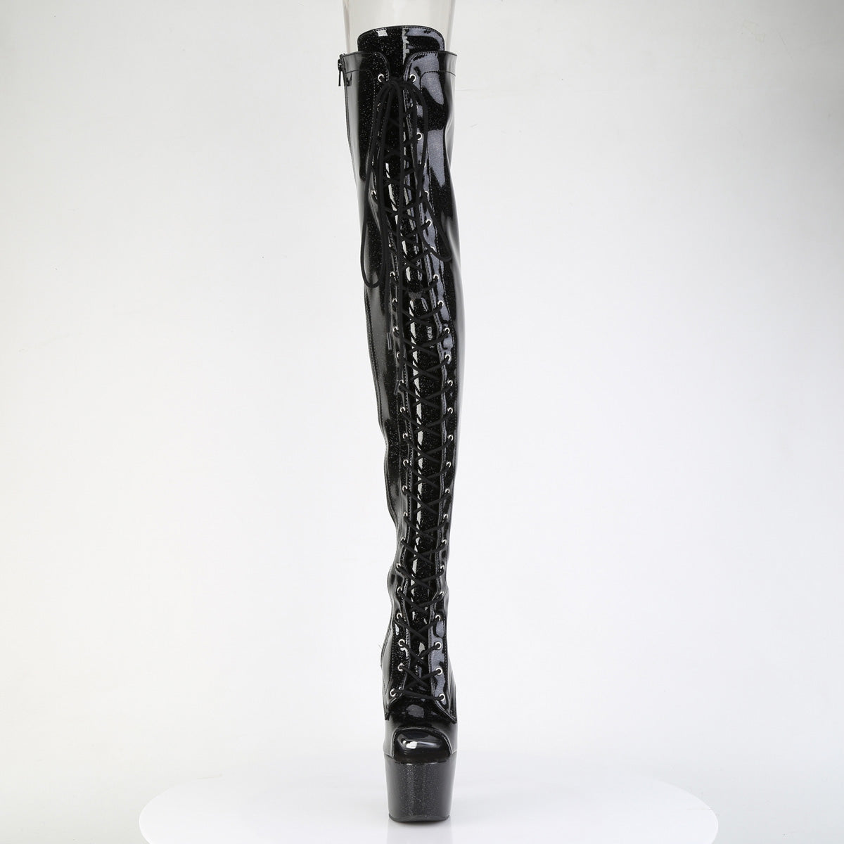 ADORE-3021GP *7" Heel, 2 3/4" PF Peep Toe Lace-Up Thigh Boot, Side Zip