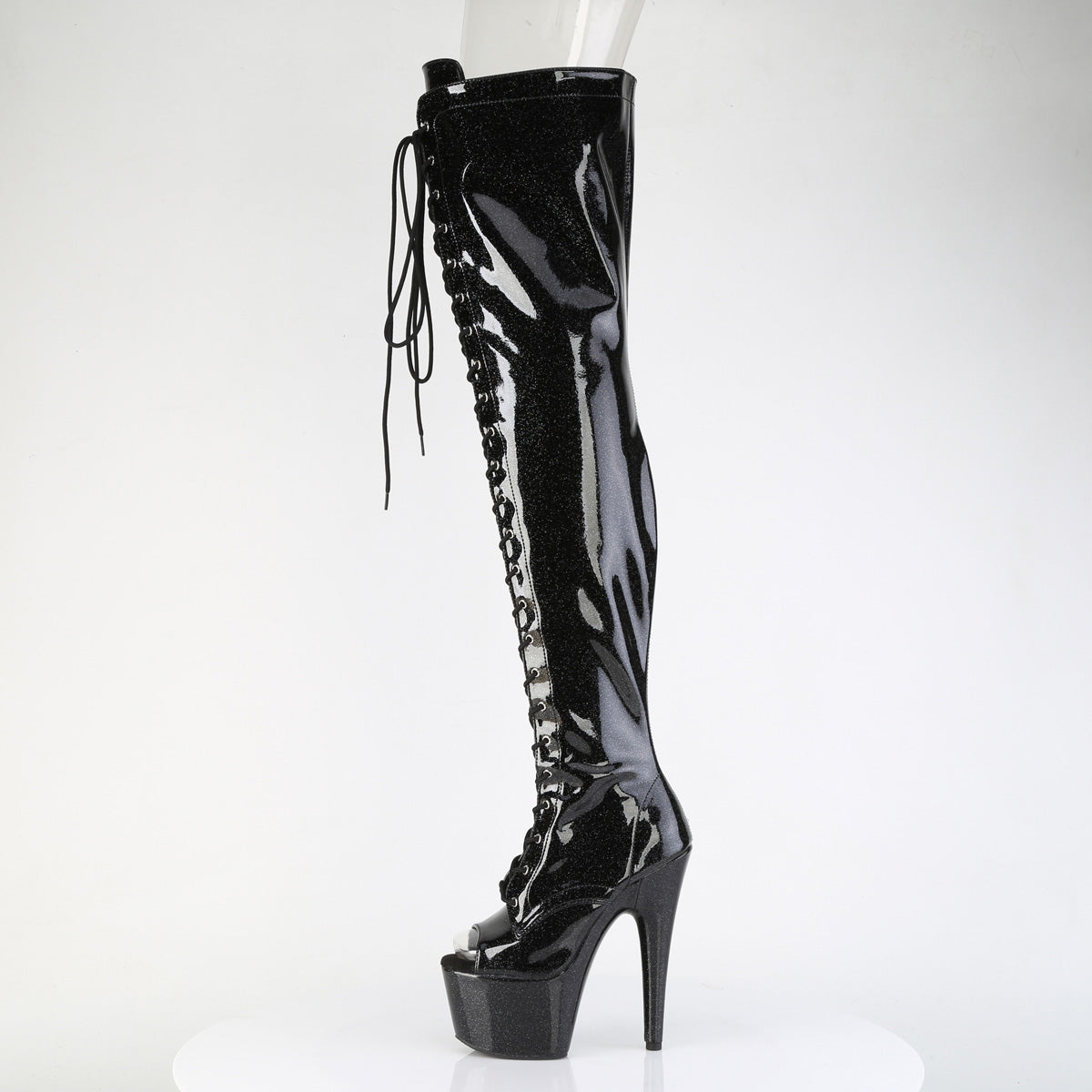 ADORE-3021GP *7" Heel, 2 3/4" PF Peep Toe Lace-Up Thigh Boot, Side Zip