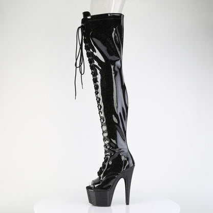ADORE-3021GP *7" Heel, 2 3/4" PF Peep Toe Lace-Up Thigh Boot, Side Zip