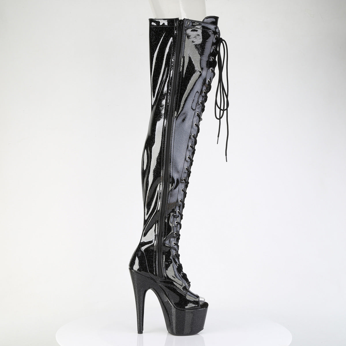 ADORE-3021GP *7" Heel, 2 3/4" PF Peep Toe Lace-Up Thigh Boot, Side Zip