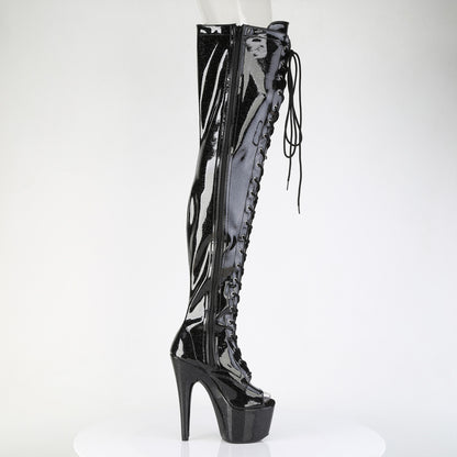 ADORE-3021GP *7" Heel, 2 3/4" PF Peep Toe Lace-Up Thigh Boot, Side Zip