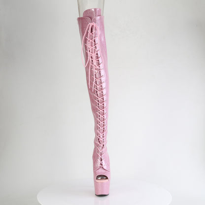 ADORE-3021GP 7" Heel, 2 3/4" PF Peep Toe Lace-Up Thigh Boot, Side Zip
