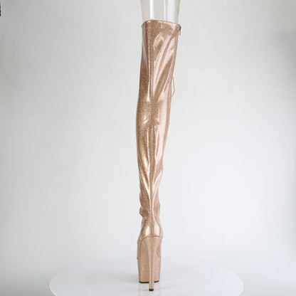 ADORE-3021GP 7" Heel, 2 3/4" PF Peep Toe Lace-Up Thigh Boot, Side Zip
