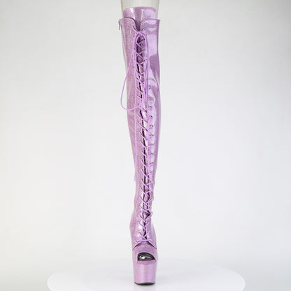 ADORE-3021GP 7" Heel, 2 3/4" PF Peep Toe Lace-Up Thigh Boot, Side Zip