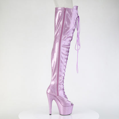 ADORE-3021GP 7" Heel, 2 3/4" PF Peep Toe Lace-Up Thigh Boot, Side Zip