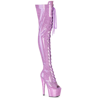 ADORE-3021GP 7" Heel, 2 3/4" PF Peep Toe Lace-Up Thigh Boot, Side Zip