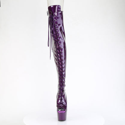 ADORE-3021GP 7" Heel, 2 3/4" PF Peep Toe Lace-Up Thigh Boot, Side Zip