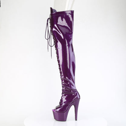 ADORE-3021GP 7" Heel, 2 3/4" PF Peep Toe Lace-Up Thigh Boot, Side Zip