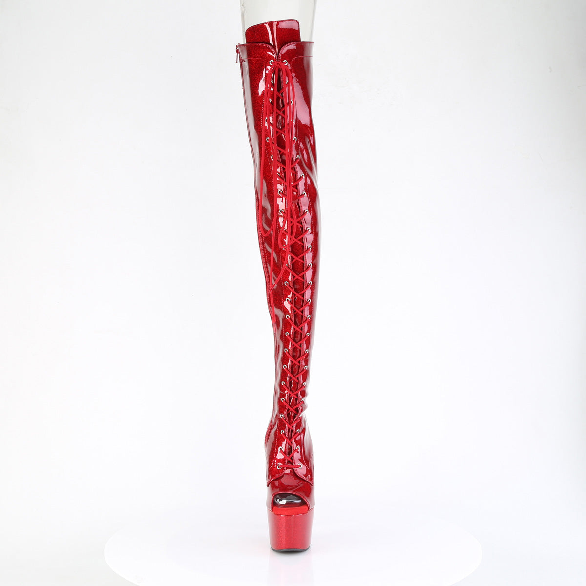 ADORE-3021GP *7" Heel, 2 3/4" PF Peep Toe Lace-Up Thigh Boot, Side Zip