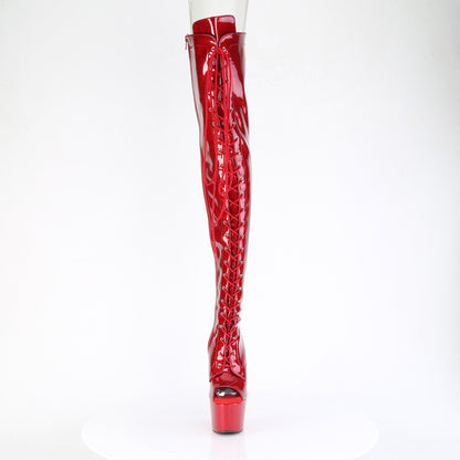 ADORE-3021GP *7" Heel, 2 3/4" PF Peep Toe Lace-Up Thigh Boot, Side Zip