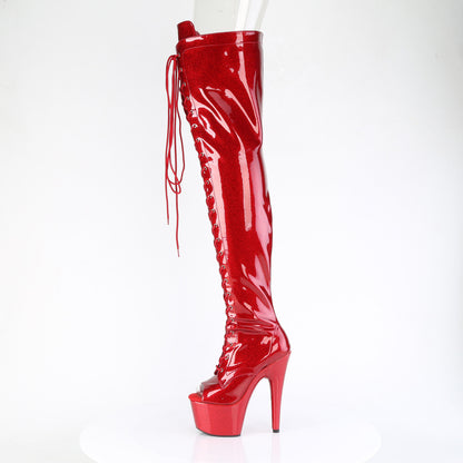 ADORE-3021GP *7" Heel, 2 3/4" PF Peep Toe Lace-Up Thigh Boot, Side Zip